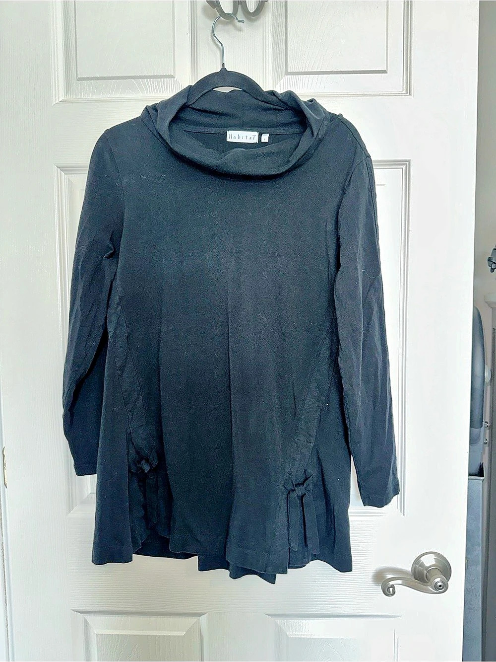 Habitat Small Black Cowl Neck Tunic Top Lagenlook Artsy Asymmetrical Hem